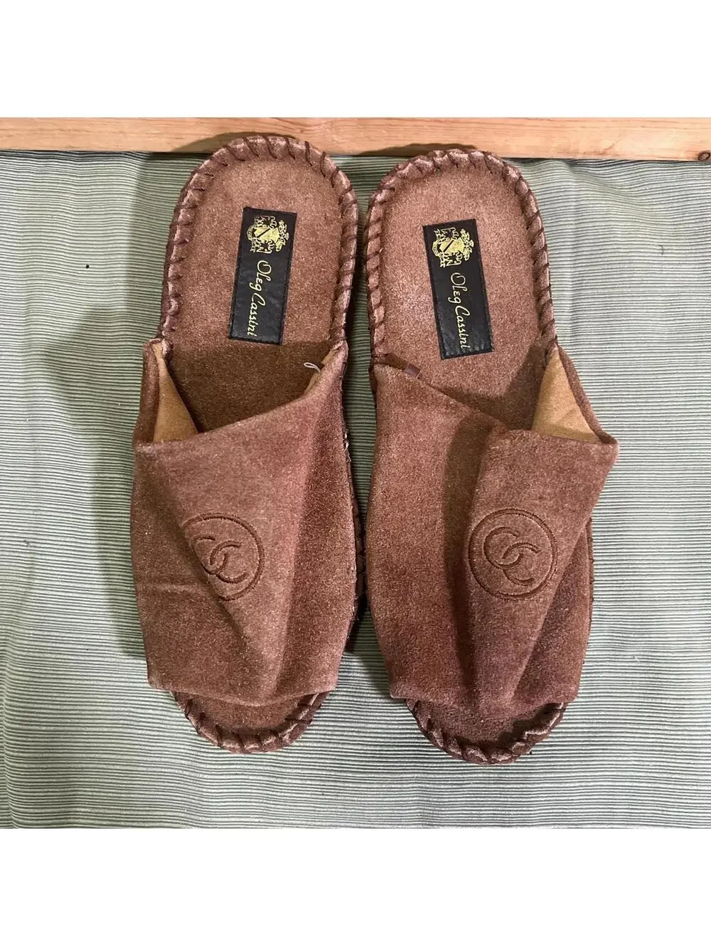 Oleg Cassini Mens Suede Slide Slippers Size 9 Vintage Loungewear